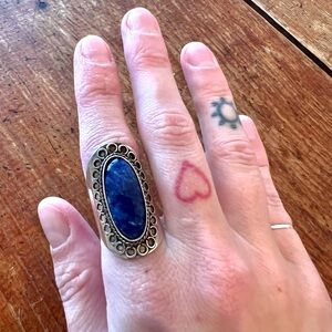 Sterling Silver Ring With large blue stone (broken band)